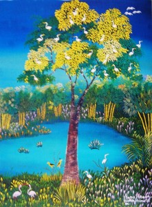 Árbol con garza, pintura de Elena Pineda. LAPRENSA/CORTESIA/JULIE AGUIRRE