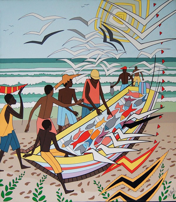 Pescadores, pintura de Augusto Silva. LAPRENSA/Arnulfo Agüero